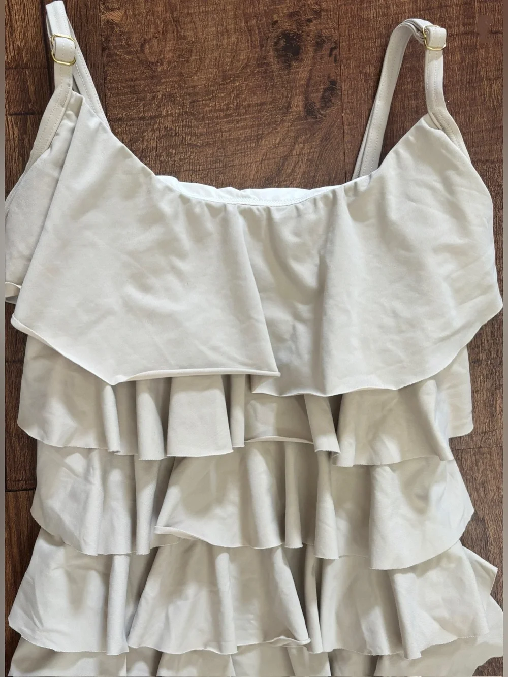 Michael Kors ruffle one pice bathing swim suit woman Sz 6 beige